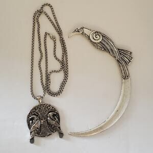 Raven Hair Blade Stick Viking Necklace Unisex Huginn Muninn Odin Valkyrie Runes